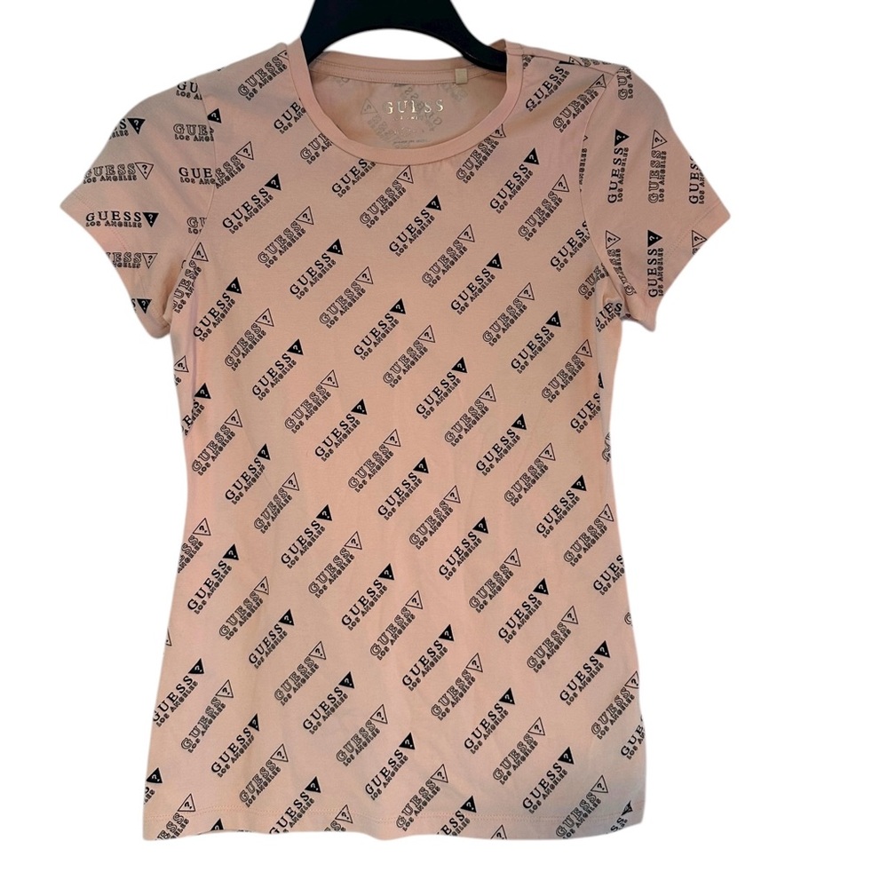 Guess Light Pink All-Over Logo Women's Tee
